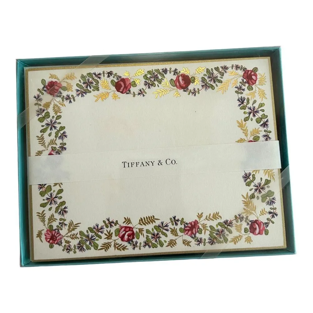 Tiffany & Co Blank Notecard Greeting card floral‎ border 12 cards & envelopes